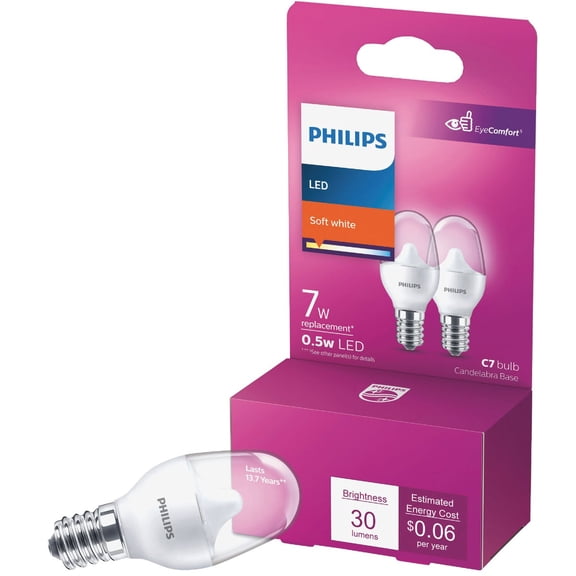 Philips LED C7 Night Light Bulb - Soft White, 7W Equivalent, Energy Saving - 2 Pack