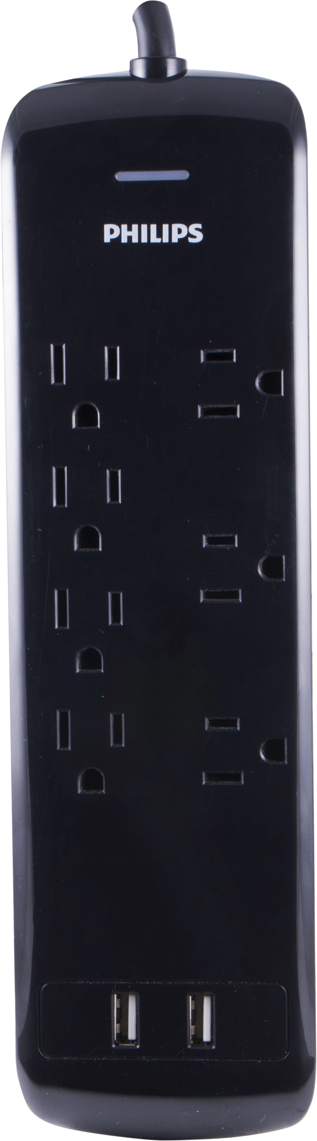 Philips Elite 7-Outlet Surge Protector with USB, 2 Ports, 2.4A, 1440J, 4ft Cord, Black