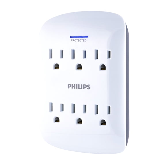 Philips 6-Grounded Outlet Surge Protector Wall Tap, White - SPP3461WA/37