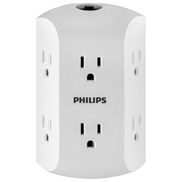 Philips 6 Outlet Grounded Wall Tap, Resettable Circuit Breaker, White, SPS1460WA/37
