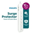 thumbnail image 1 of Philips 6-Outlet Surge Protector, 10ft Braided Cord, 1080J, White, 1 of 9