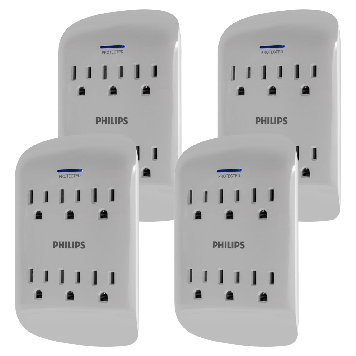 Philips 6-Outlet Surge Protector, 900J, Gray, 4 pack