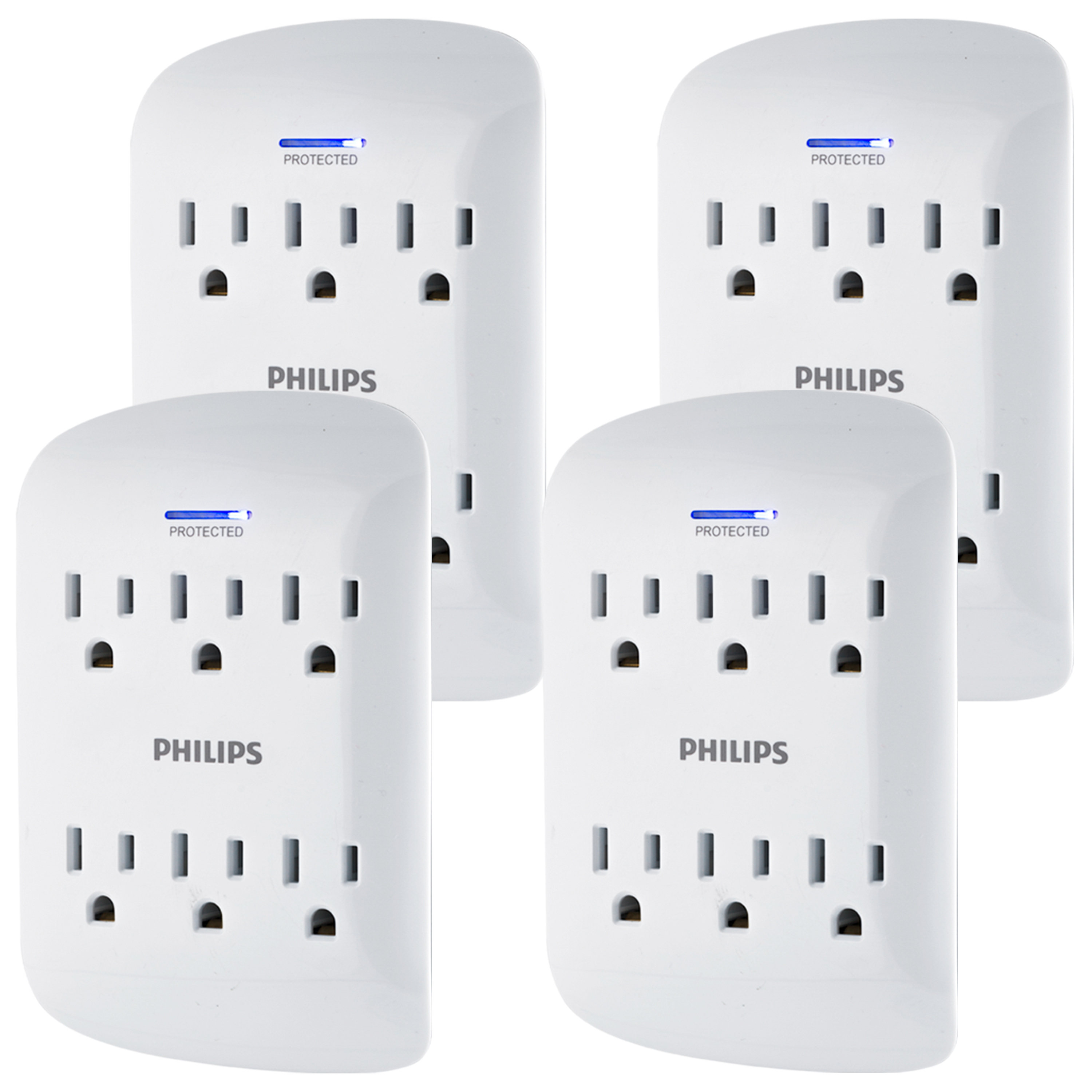 Philips 6-Outlet Surge Protector, 900J, White, 4 Pack, Space Saving - image 1 of 6
