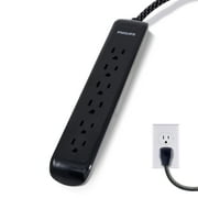 Philips 6-Outlet Surge Protector Power Strip, Braided, 4ft Cord, Flat Plug, 720 Joules, Black