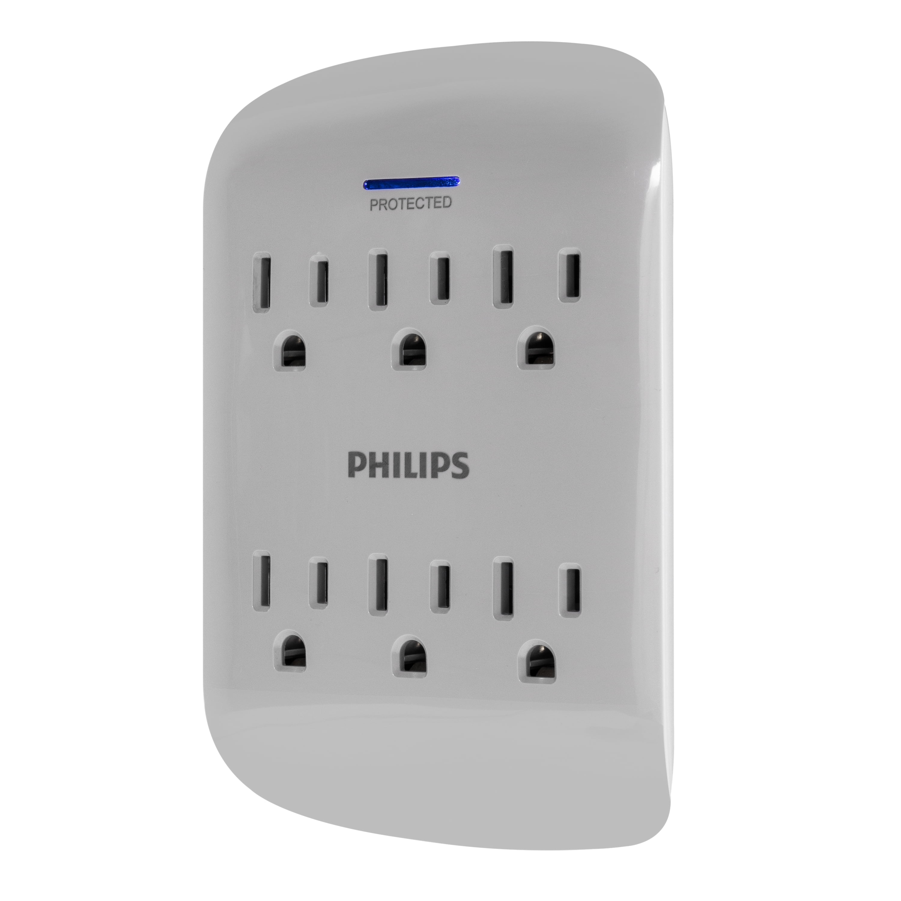 Gray 6-Outlet Wall Tap Surge Protector with LED Indicator
