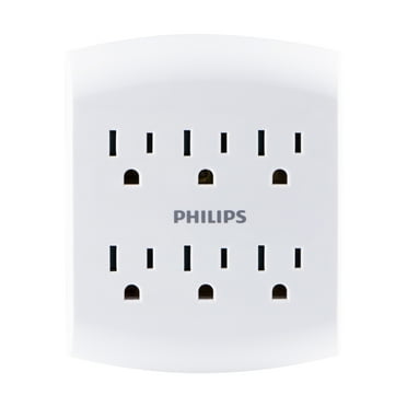 Philips 6 Outlet Wall Tap, 125VAC/15A/1875W, Tamper-resistant Protected Outlets, SPS1461WA/37
