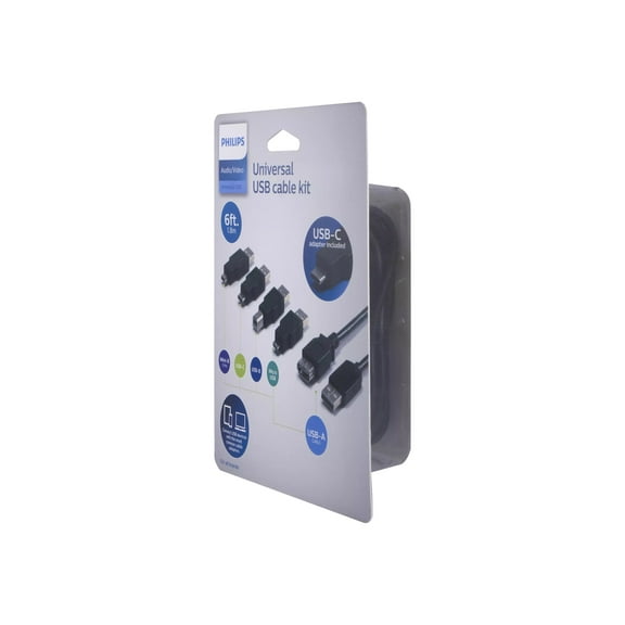 Philips 6ft USB 2.0 Universal Kit with USB-C, Black