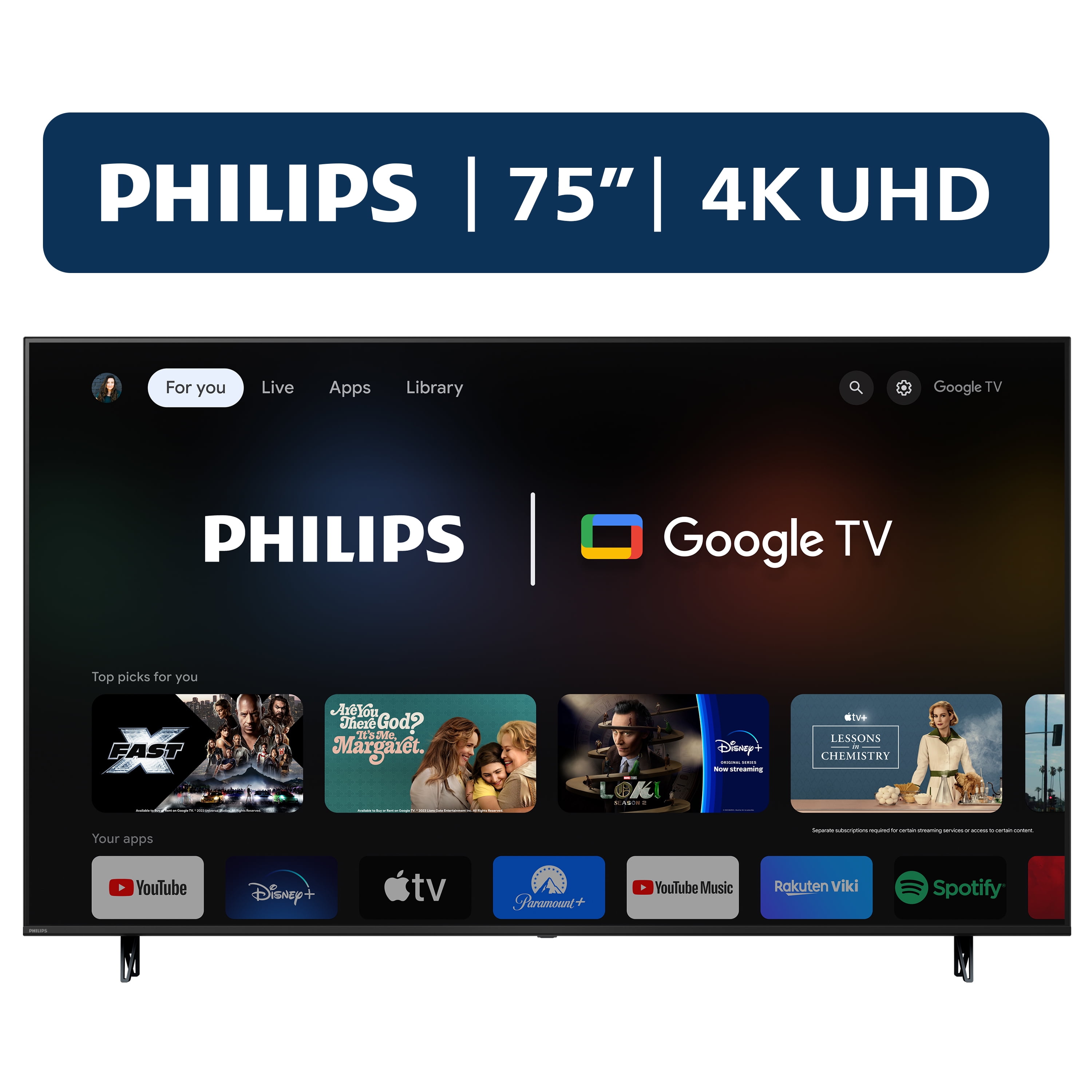 Philips 75 Class 4K Ultra HD 2160p Google Smart LED TV 75PUL7552 F7 New