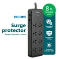 thumbnail image 1 of Philips 8-Outlet Surge Protector, 8ft Braided Cord, 15A, Black, 1 of 11
