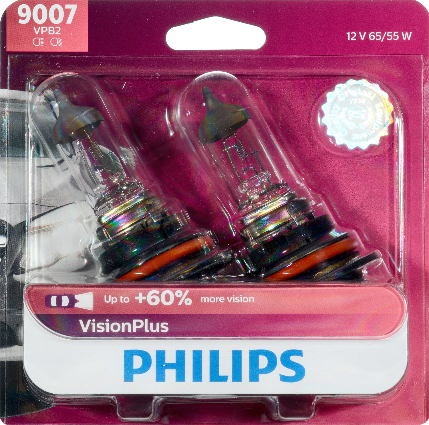 Philips VIsion Plus 60% H7 55W Two Bulbs Head Light Low Beam
