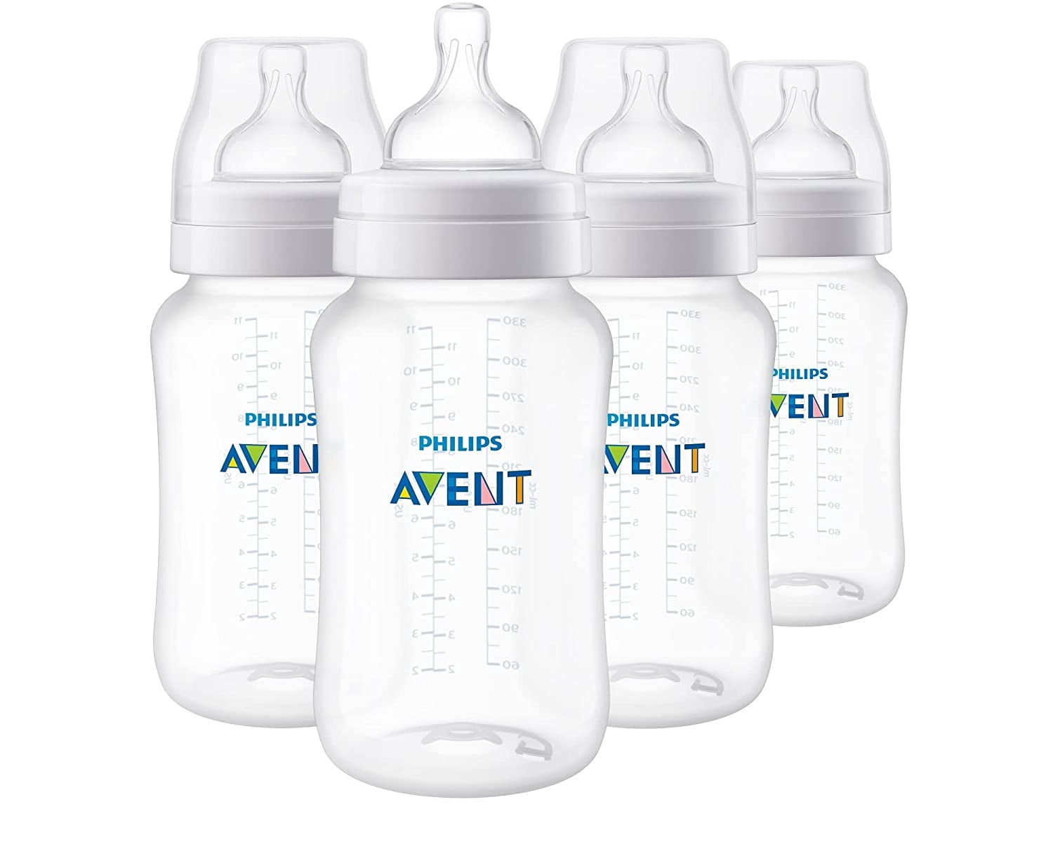 Philips AVENT Anti-Colic Baby Bottles, 11oz, 4pk, Clear, SCY 11oz 4 Pack Clear