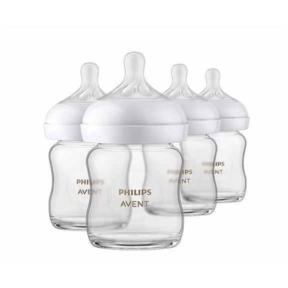 Philips AVENT Glass Natural Baby Bottle with Natural Response Nipple, Clear, 4oz, 4pk