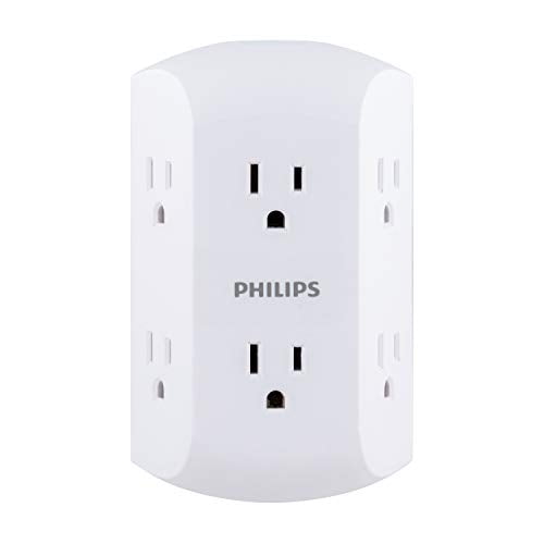 Philips Accessories 6Outlet Extender, Grounded Wall Tap, 3Prong, Adapter Spaced Outlets, Side