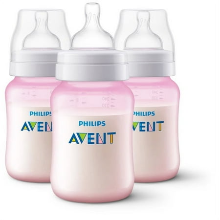 Philips Avent 9 oz Pink Edition Anti-Colic Wide-Neck Bottles 1m+, 3 count