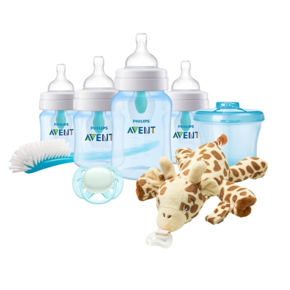 Philips Avent Anti-colic Baby Bottle with AirFree Vent Newborn Gift Set with Snuggle, Blue, SCD307/03