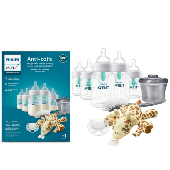 Philips Avent Anti-colic Baby Bottle with AirFree Vent Newborn Gift Set with Snuggle, Clear, SCD306/10