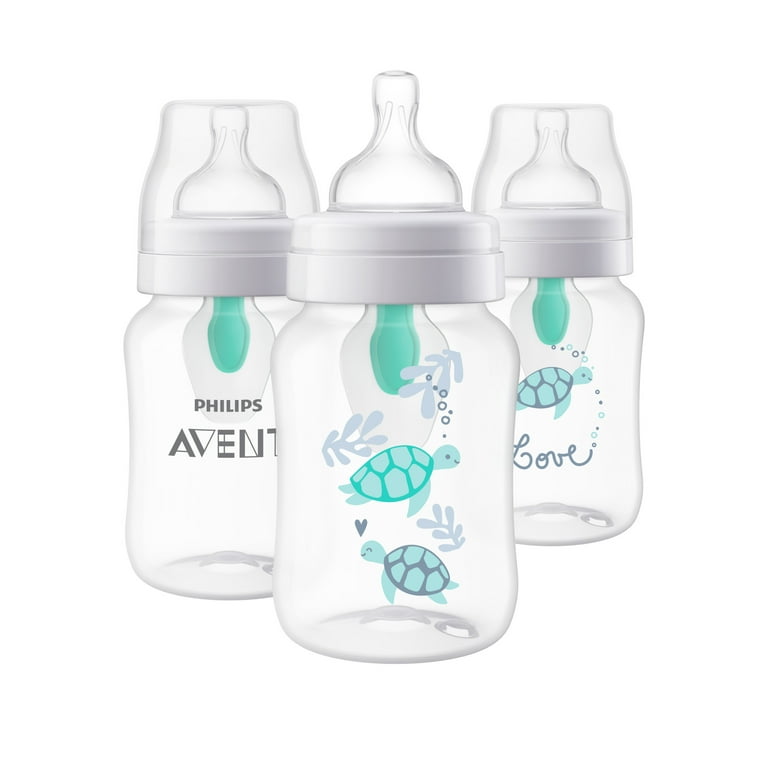 Philips Avent Anti-Colic Baby Bottle with Airfree Vent, Clear, 9oz, 3pk