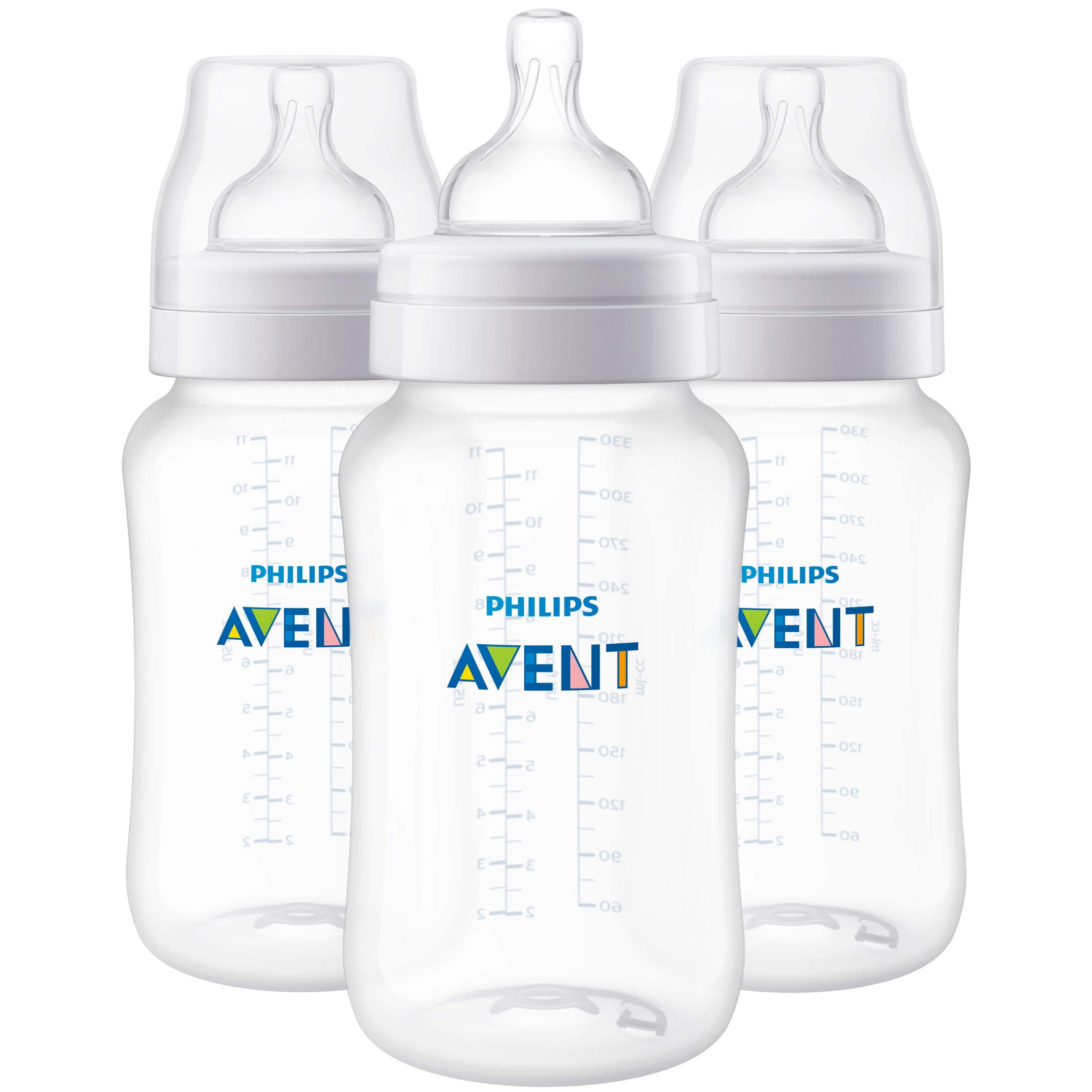 Philips Avent Anti-colic Baby Bottles, 1m+, 11 oz, Clear, 3 Pack, SCY106/03