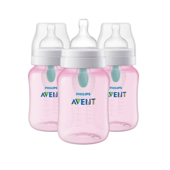Philips Avent Anti-colic Bottle with AirFree Vent, 9oz, 3pk, Pink, SCF404/34