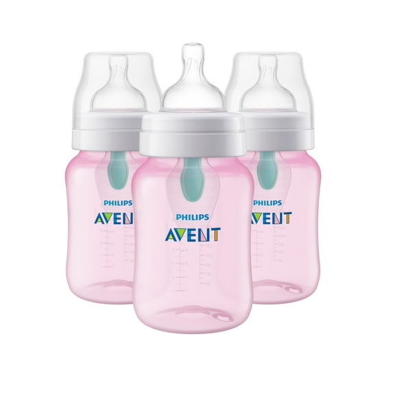 Philips Avent Anti-colic Bottle with AirFree Vent, 9oz, 3pk, Pink, SCF404/34