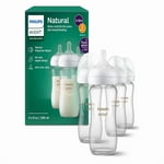 Philips Avent Natural Glass Baby Bottles with Natural Response Nipples (Medium Flow, Flow 3), 8oz, 4-Pack, SCY913/04