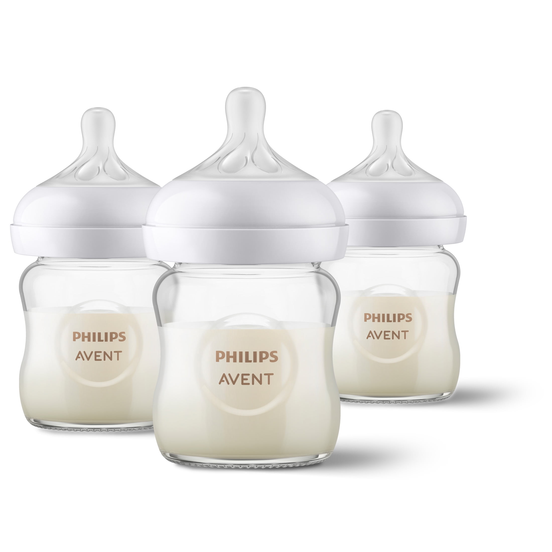 Philips Avent Natural Glass Baby Bottles with Natural Response Nipples (Slow Flow, Flow 2), 4oz, 3-Pack, SCY910/03