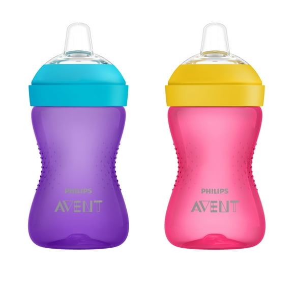 Philips Avent My Grippy Spout Sippy Cup with Soft Spout and Leak-Proof Design, Pink/Purple, 10oz, 2pk, SCF801/22
