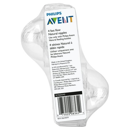 Philips Avent Natural Baby Bottle Fast Flow Nipple, 6M+, 4pk, SCF654/43