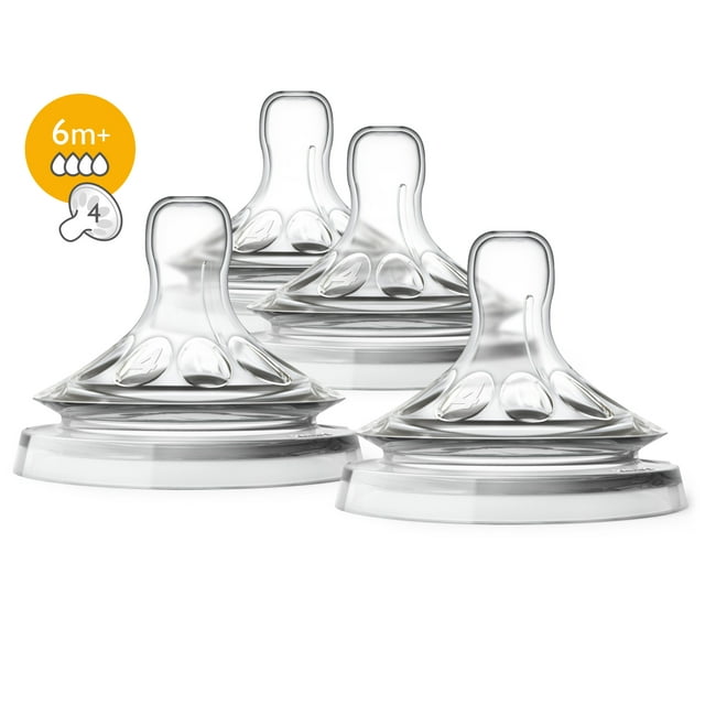 Philips Avent Natural Baby Bottle Fast Flow Nipple, 6M+, 4pk, SCF654/43