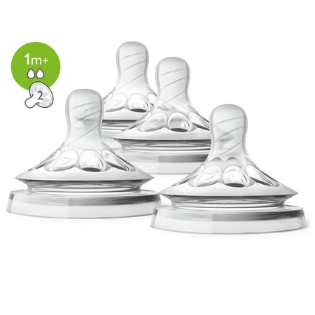 Philips Avent Natural Baby Bottle Nipple, Slow Flow Nipple 1M+, 4pk, SCF652/43