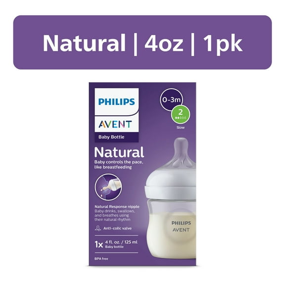 Philips Avent Natural Baby Bottle with Natural Response Nipple (Slow Flow, Flow 2), SCY900/91