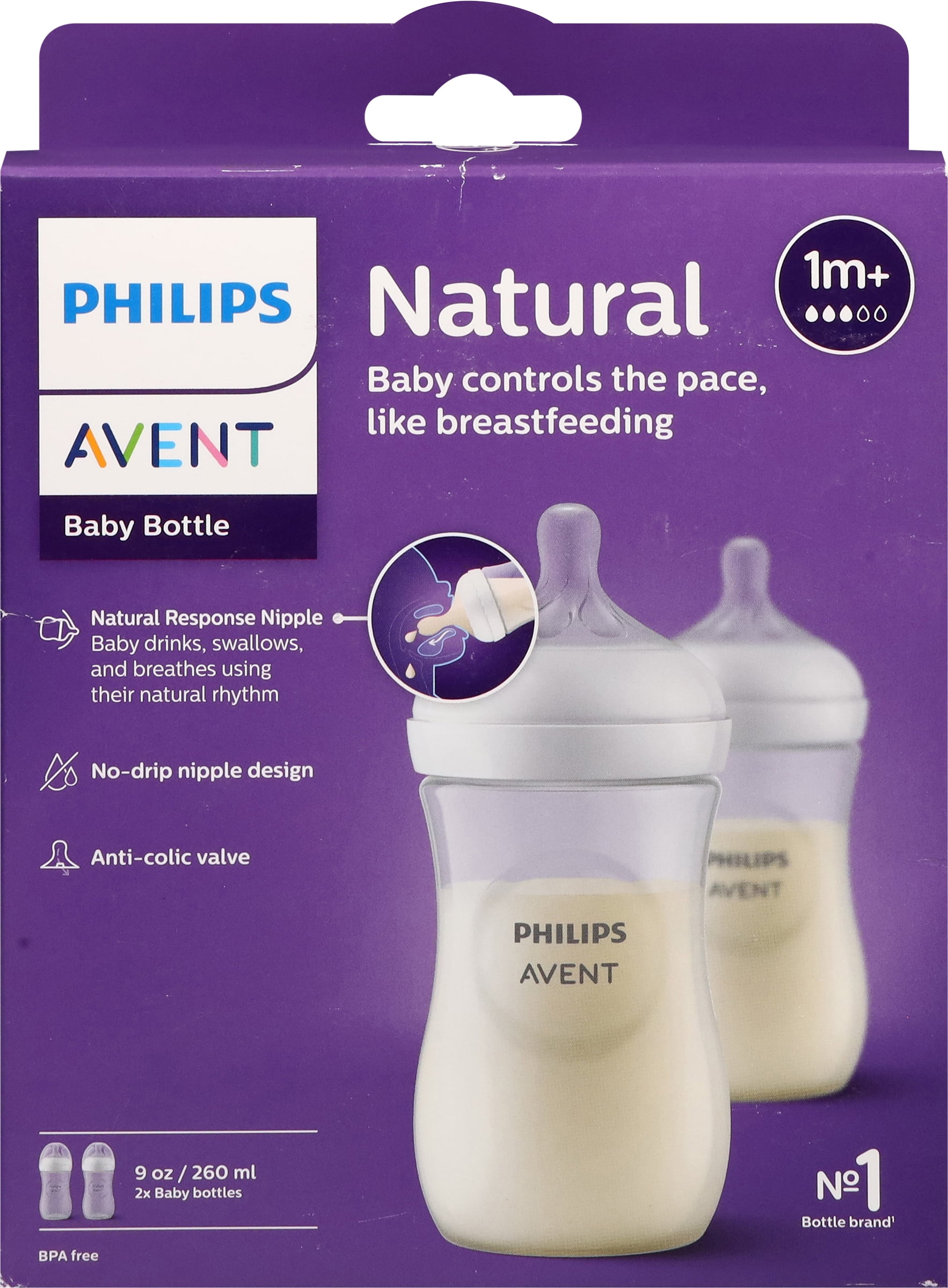 Philips Avent 9 fl oz Natural (3 - 6m) Medium 3 Baby Bottle 2 Bottles
