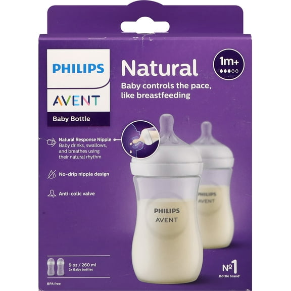 Philips Avent 9 fl oz Natural (3 - 6m) Medium 3 Baby Bottle 2 Bottles