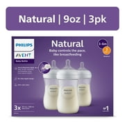 Philips Avent Natural Baby Bottles with Natural Response Nipples (Medium Flow, Flow 3), 9oz, 3-Pack, SCY903/93