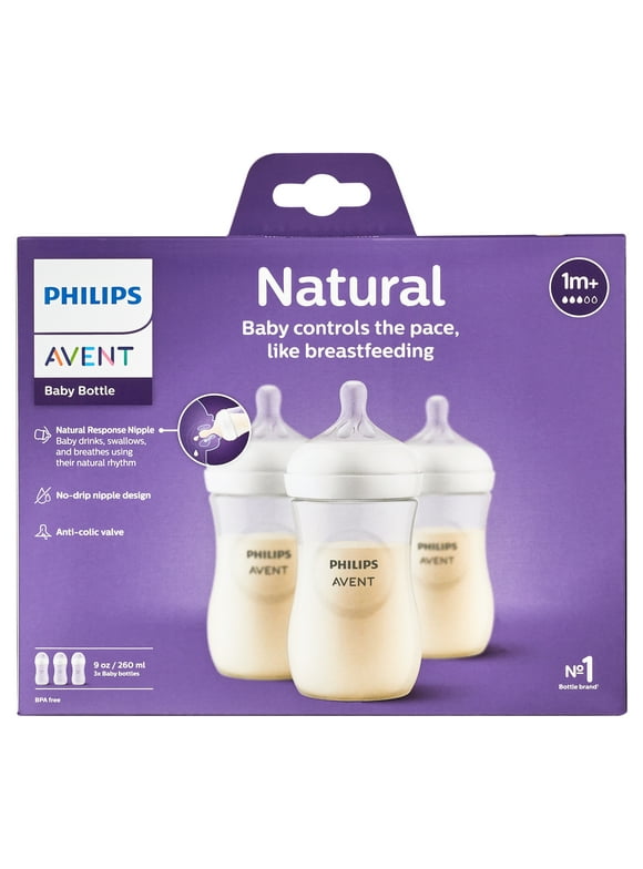 Philips Avent Natural Baby Bottle with Natural Response Nipple, Clear, 9oz, 3pk, SCY903/93
