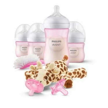 Philips Avent Natural Baby Bottle with Natural Response Nipple, Pink Baby Gift Set with Snuggle, SCD838/03