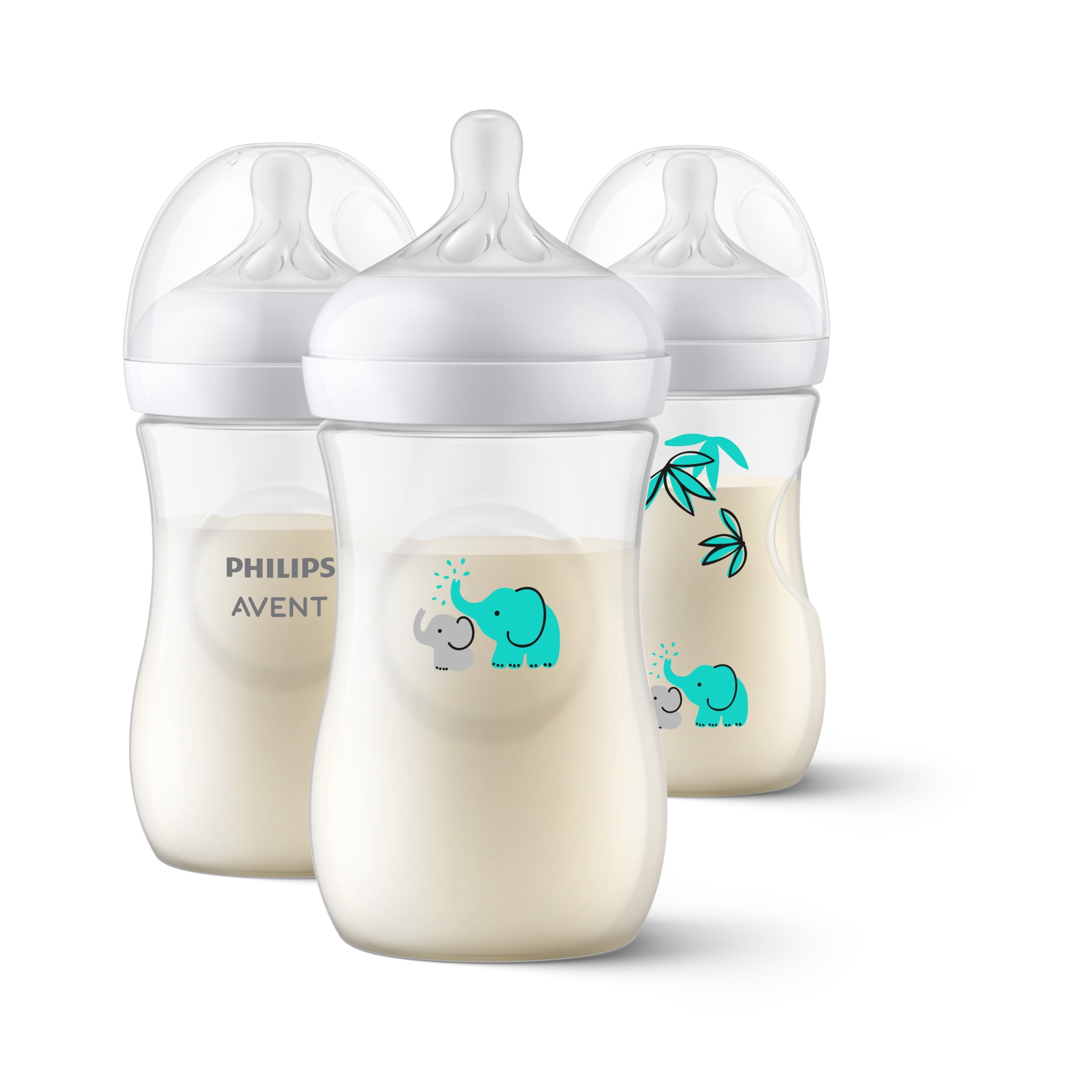 Philips Avent Natural Baby Bottle with Natural Response Nipple, Elephant, 1m+, 9oz, Blue, 3pk, SCY903/69