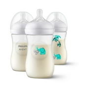 Philips Avent Natural Baby Bottle with Natural Response Nipple, Elephant, 1m+, 9oz, Blue, 3pk, SCY903/69