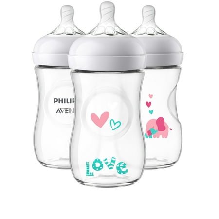 Philips Avent Natural Baby Bottle with Pink Elephant Design, 9oz, 3pk, SCF669/33