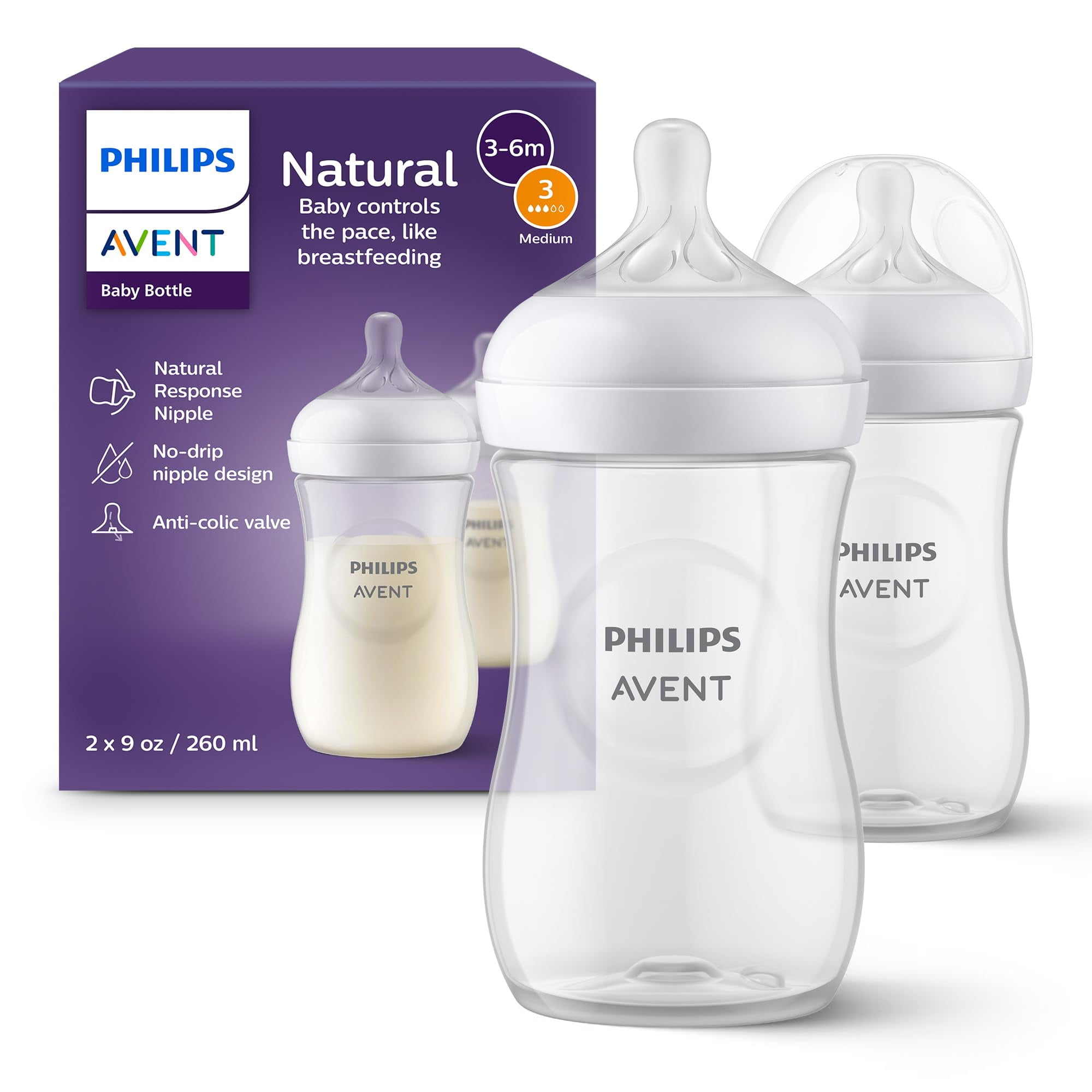 Philips Avent Natural Baby Bottles with Natural Response Nipples ...