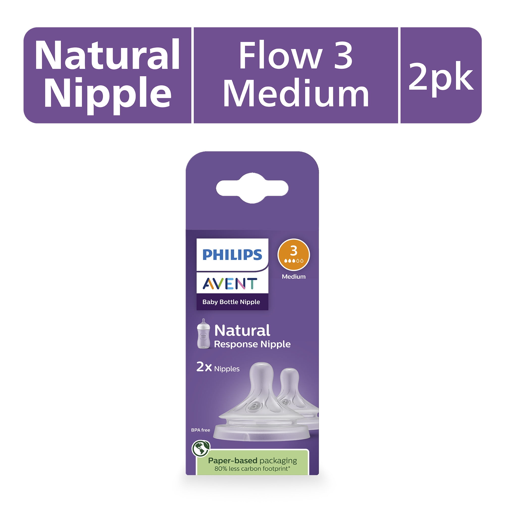 Philips Avent Natural Response Nipples, Medium Flow (Flow 3), 2-Pack, SCY963/02