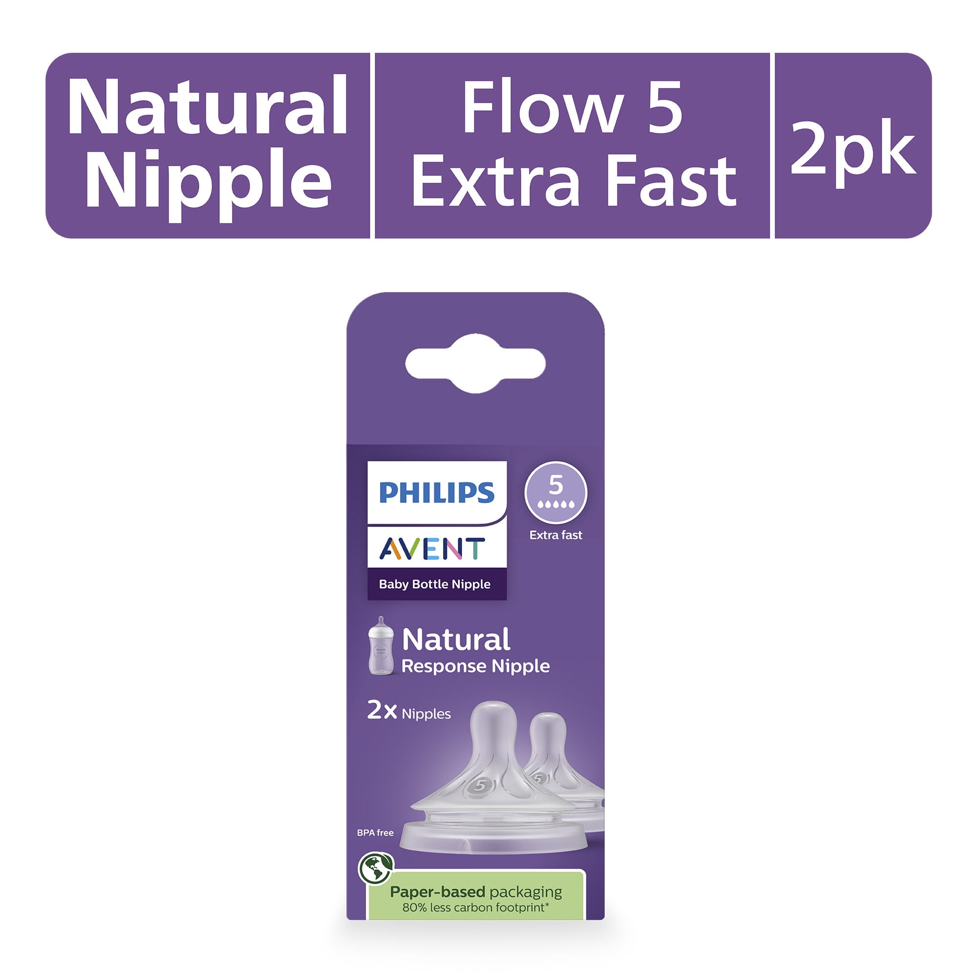 Philips Avent Natural Response Nipples, Extra Fast Flow (Flow 5), 2-Pack, SCY965/02