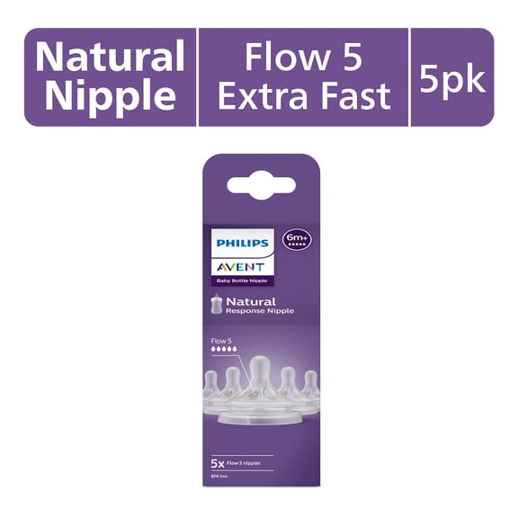 Philips Avent Natural Response Nipples, Extra Fast Flow (Flow 5), 5-Pack, SCY965/05