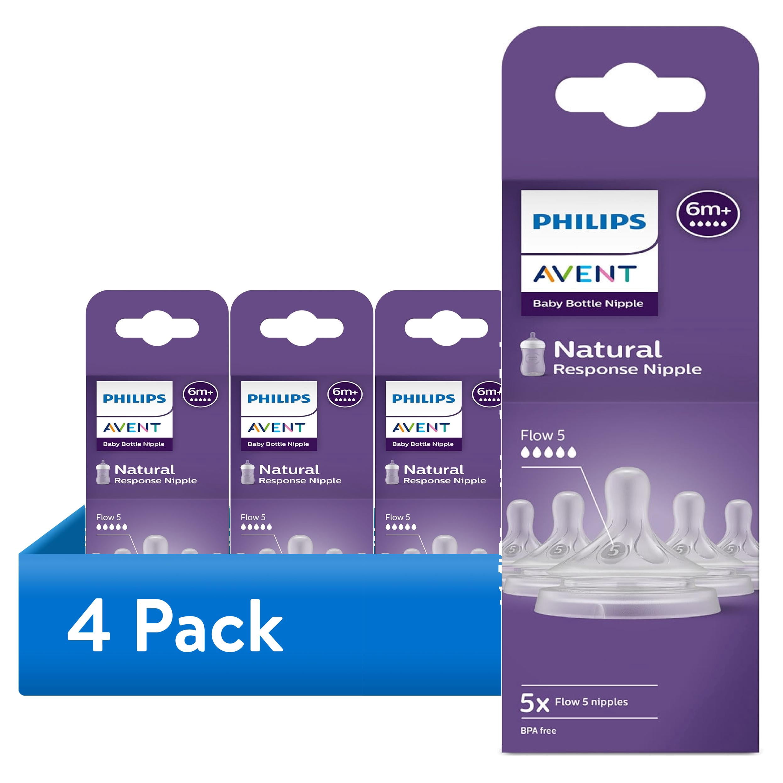 (4 pack) Philips Avent Natural Response Nipples, Extra Fast Flow (Flow 5), 5-Pack, SCY965/05