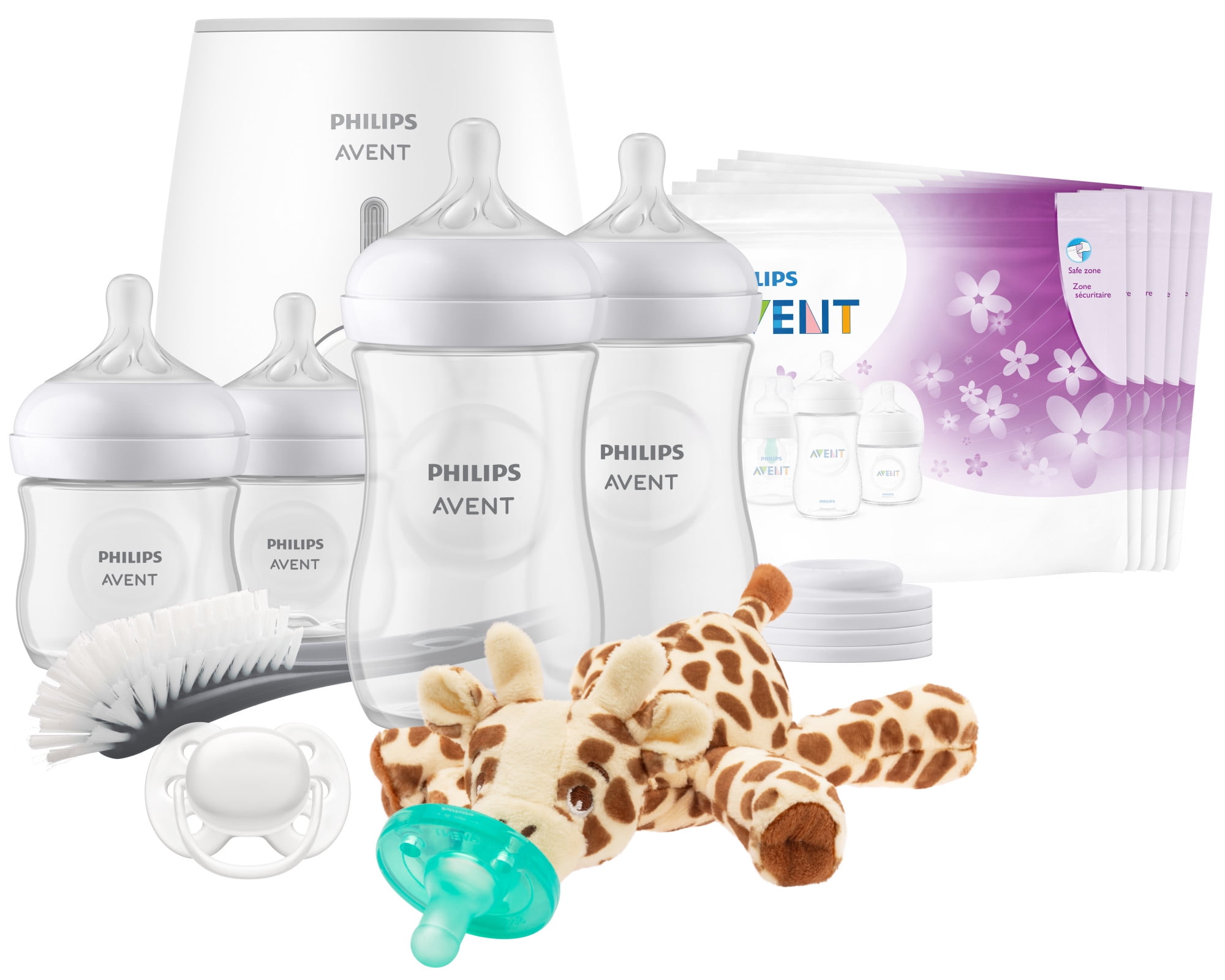 Philips Avent Natural with Natural Response Nipple, All In One Infant Gift  Set with Snuggle Giraffe, Unisex SCD839/01 