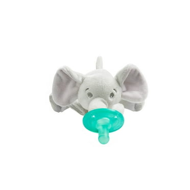 Philips Avent Soothie Snuggle Pacifier Holder with Detachable Pacifier, Elephant, 0M , SCF347/03
