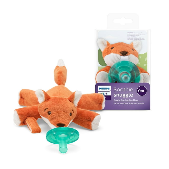 Philips Avent Soothie Snuggle - Newborn Baby Pacifier with Fox Soft Plush Toy, Bpa-Free, 0 Months + (Model SCF347/08)