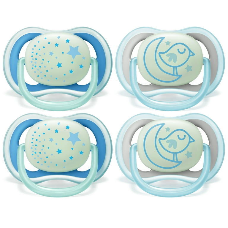 Philips Avent Ultra Air Nighttime Pacifier, 6-18 Months, Blue, 4 Pack,  SCF376/43