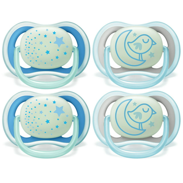 Philips Avent Ultra Air Nighttime Pacifier, 6-18 Months, Blue, 4 Pack, SCF376/43