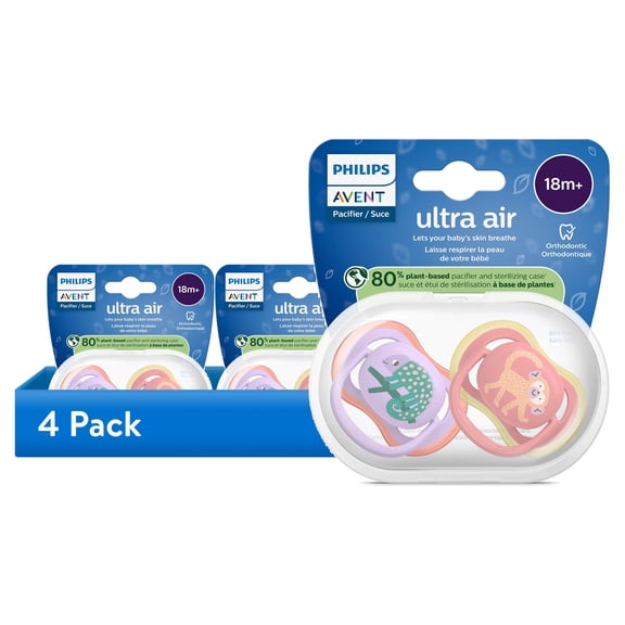 (4 pack) Philips Avent Ultra Air Pacifier 18M+, Chameleon / Monkey, 2 Pack, SCF349/47